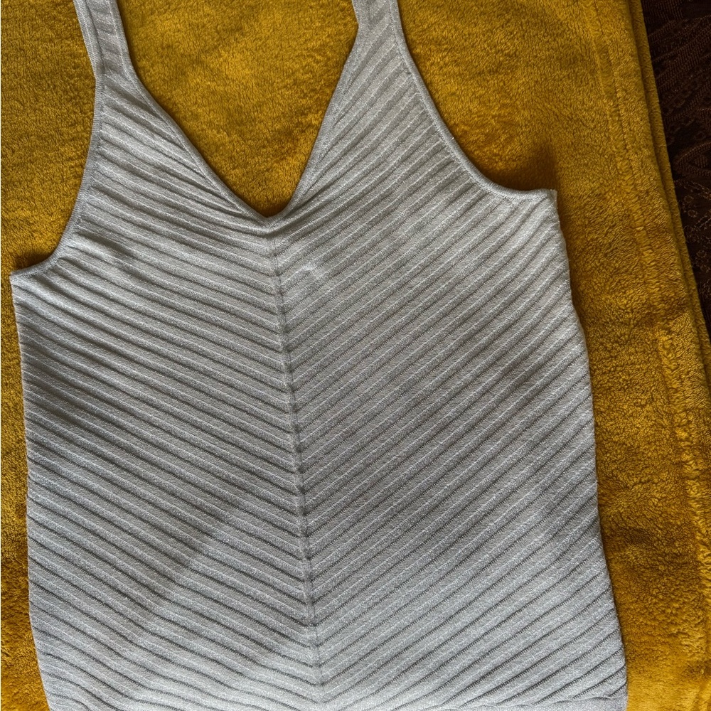 Elegant Silver Ribbed Tank Top